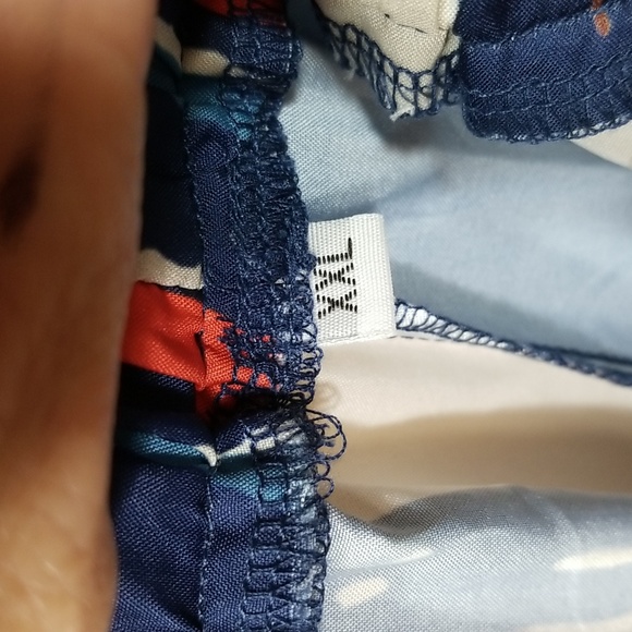 Blue/Cream/Coral Abstract Print Women's XXL Fun Elastic Waist Wide Leg Bottoms - Picture 6 of 7